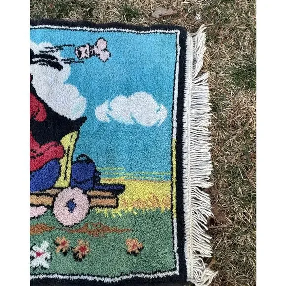 Vintage 1950’s Walt Disney Goofy On Cart Hand Made Wool Children’s Rug Carpet